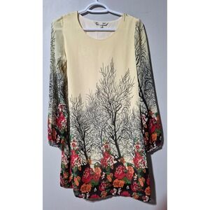 Yumi Womens Floral Tree Print Long Sleeve Shift Dress Cream Red Size S YM037A